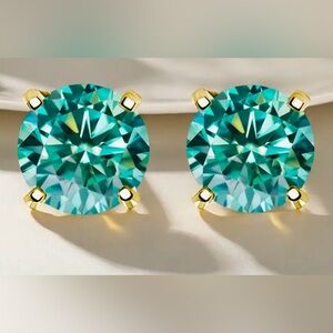 MOISSANITE Cyan Blue 2 c.t.w Earrings Set In 18K Yellow Gold